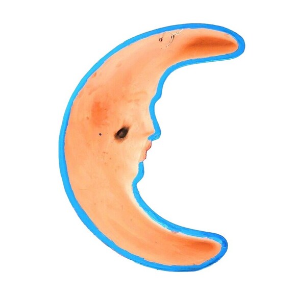 Vintage Mexican Clay Folk Art Celestial Floral Moon Face Wall Hanging - Picture 4 of 5